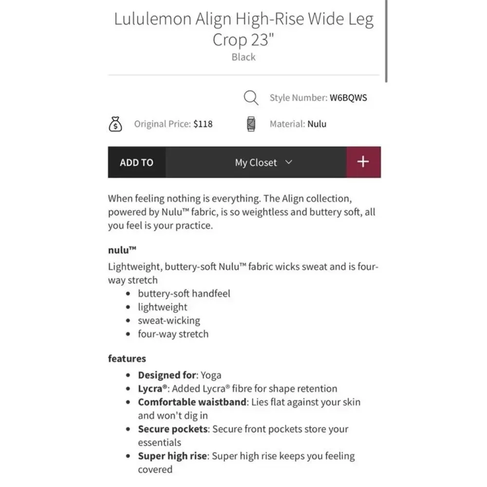 Lululemon Align Super-High-Rise Wide-Leg Crop jogger black 2